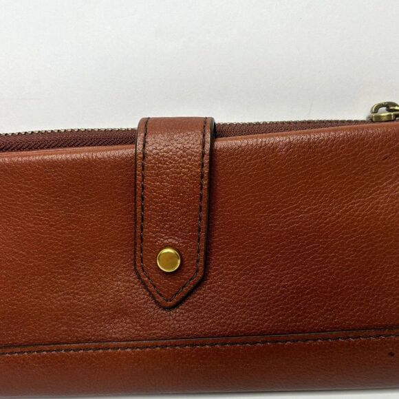 Fossil Lainie Brown Crossgrain Leather Organizer Credit Card Snap Clutch Wallet - Picture 7 of 15